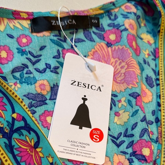🆕 Zesica Vibrant Floral Wrap Midi Dress Blue and Pink, Size S - Picture 8 of 11